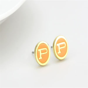 LO4676 - Gold Brass Earrings with Epoxy  in Orange