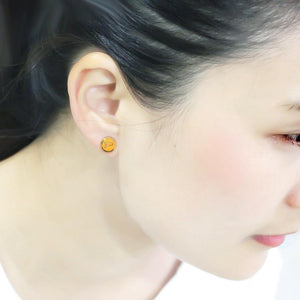 LO4676 - Gold Brass Earrings with Epoxy  in Orange