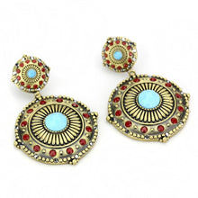 Load image into Gallery viewer, LO4685 - Antique Copper Brass Earrings with Synthetic Turquoise in Sea Blue