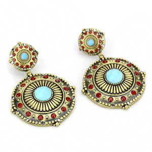 LO4685 - Antique Copper Brass Earrings with Synthetic Turquoise in Sea Blue