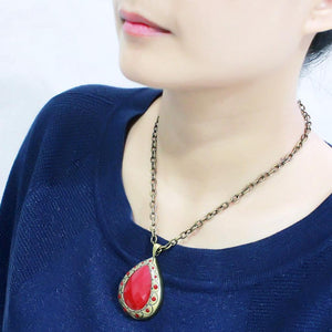 LO4686 - Antique Copper Brass Chain Pendant with Synthetic Synthetic Stone in Red Series