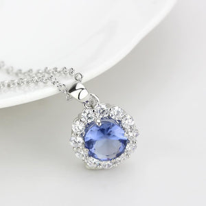 LO4697 - Rhodium Brass Chain Pendant with Synthetic Synthetic Glass in Tanzanite