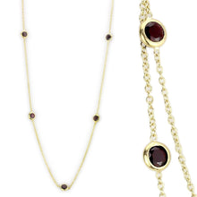 Load image into Gallery viewer, LO4702 - Gold Brass Necklace with AAA Grade CZ  in Garnet