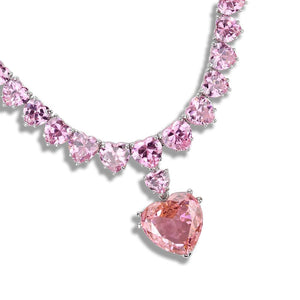 LO4705 - Rhodium Brass Necklace with AAA Grade CZ  in Rose