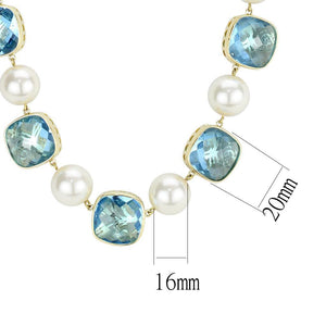 LO4706 - Gold Brass Necklace with Synthetic Synthetic Glass in Sea Blue