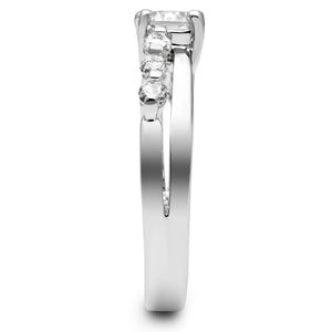 LO4713 - Rhodium Brass Ring with AAA Grade CZ  in Clear