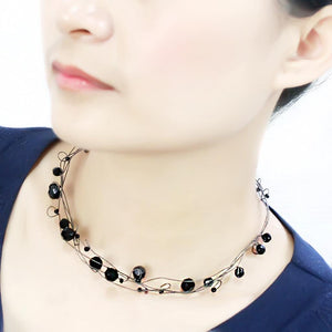 LO4714 - Ruthenium White Metal Necklace with Synthetic Synthetic Glass in Jet