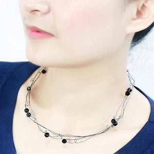 LO4719 - Ruthenium White Metal Necklace with Synthetic Synthetic Glass in Jet