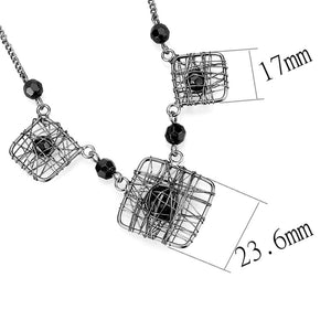 LO4727 - Ruthenium White Metal Necklace with Synthetic Synthetic Glass in Jet