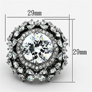 LOA874 - Ruthenium Brass Ring with AAA Grade CZ  in Clear