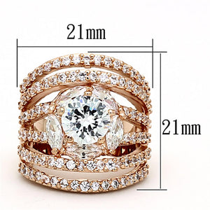 LOA879 - Rose Gold Brass Ring with AAA Grade CZ  in Clear