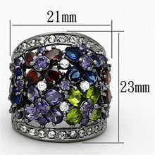 Load image into Gallery viewer, LOA884 - Ruthenium Brass Ring with AAA Grade CZ  in Multi Color