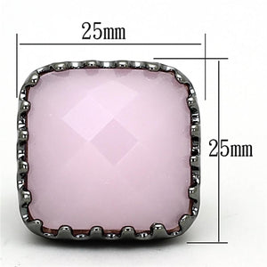 LOA887 - Ruthenium Brass Ring with Synthetic Synthetic Glass in Light Rose