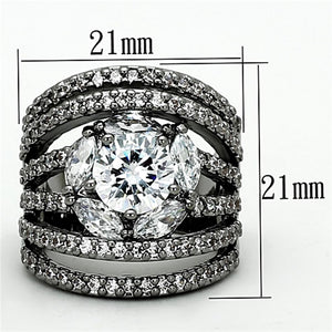 LOA895 - Ruthenium Brass Ring with AAA Grade CZ  in Clear