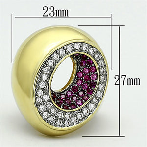 LOA902 - Gold+Ruthenium Brass Ring with AAA Grade CZ  in Ruby
