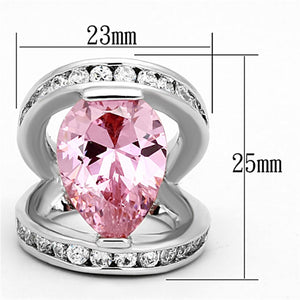 LOA924 - Rhodium Brass Ring with AAA Grade CZ  in Rose