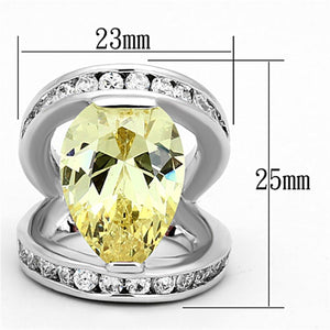 LOA925 - Rhodium Brass Ring with AAA Grade CZ  in Citrine Yellow