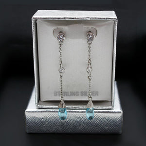 LOS001 - Rhodium 925 Sterling Silver Earrings with Genuine Stone  in London Blue