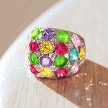 Load image into Gallery viewer, Leanna Cocktail Ring - Rhodium Brass, AAA CZ , Multi Color - 7X150