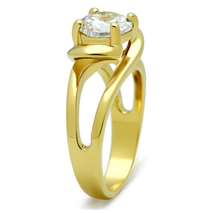 TK066G - IP Gold(Ion Plating) Stainless Steel Ring with AAA Grade CZ  in Clear