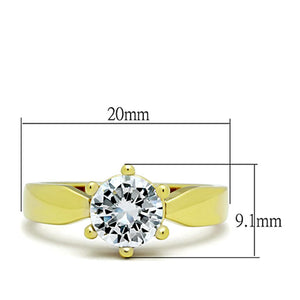 TK071G - IP Gold(Ion Plating) Stainless Steel Ring with AAA Grade CZ  in Clear