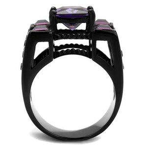 TK1072J - IP Black(Ion Plating) Stainless Steel Ring with AAA Grade CZ  in Amethyst