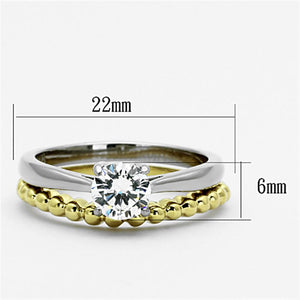 TK1093 - Two-Tone IP Gold (Ion Plating) Stainless Steel Ring with AAA Grade CZ  in Clear