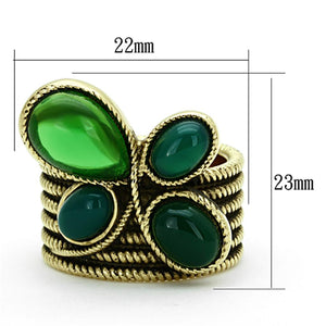 TK1104 - IP Gold(Ion Plating) Stainless Steel Ring with Synthetic Synthetic Glass in Emerald