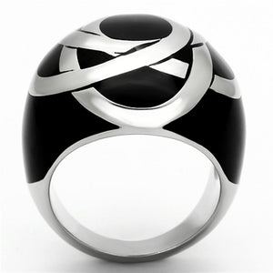 TK1133 - High polished (no plating) Stainless Steel Ring with Epoxy  in Jet