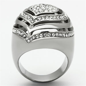 TK1141 - High polished (no plating) Stainless Steel Ring with Top Grade Crystal  in Clear
