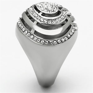 TK1141 - High polished (no plating) Stainless Steel Ring with Top Grade Crystal  in Clear