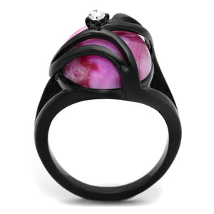 TK1144J - IP Black(Ion Plating) Stainless Steel Ring with Synthetic Cat Eye in Fuchsia