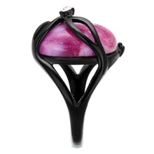 Load image into Gallery viewer, TK1144J - IP Black(Ion Plating) Stainless Steel Ring with Synthetic Cat Eye in Fuchsia