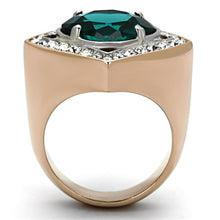 Load image into Gallery viewer, TK1160 - Two-Tone IP Rose Gold Stainless Steel Ring with Synthetic Synthetic Glass in Blue Zircon