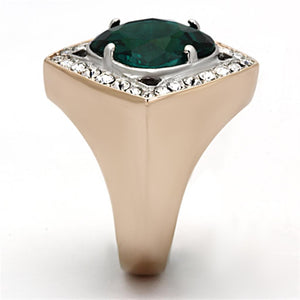 TK1160 - Two-Tone IP Rose Gold Stainless Steel Ring with Synthetic Synthetic Glass in Blue Zircon
