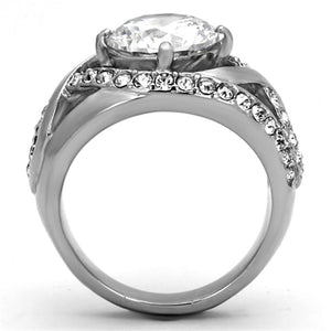 TK1176 - High polished (no plating) Stainless Steel Ring with AAA Grade CZ  in Clear