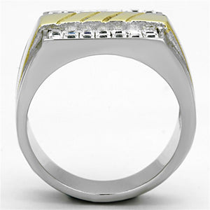 TK1193 - Two-Tone IP Gold (Ion Plating) Stainless Steel Ring with Top Grade Crystal  in Clear