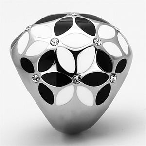 TK1210 - High polished (no plating) Stainless Steel Ring with Top Grade Crystal  in Clear