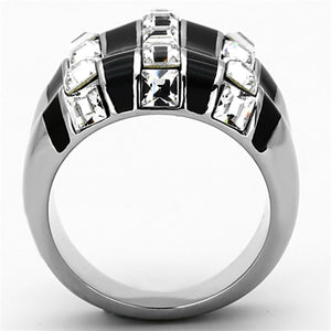 TK1213 - High polished (no plating) Stainless Steel Ring with Top Grade Crystal  in Clear