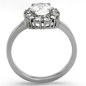 TK1223 - High polished (no plating) Stainless Steel Ring with AAA Grade CZ  in Clear