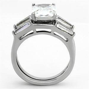 TK1229 - High polished (no plating) Stainless Steel Ring with AAA Grade CZ  in Clear