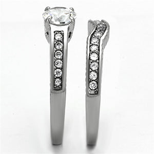 TK1231 - High polished (no plating) Stainless Steel Ring with AAA Grade CZ  in Clear