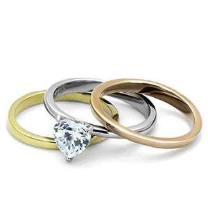 TK1274 - Three Tone (IP Gold & IP Rose Gold & High Polished) Stainless Steel Ring with AAA Grade CZ  in Clear