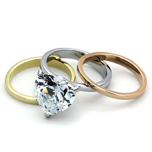 TK1275 - Three Tone (IP Gold & IP Rose Gold & High Polished) Stainless Steel Ring with AAA Grade CZ  in Clear
