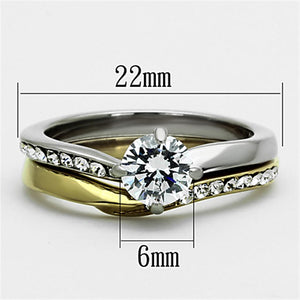 TK1280 - Two-Tone IP Gold (Ion Plating) Stainless Steel Ring with AAA Grade CZ  in Clear