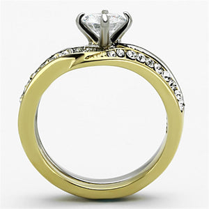 TK1280 - Two-Tone IP Gold (Ion Plating) Stainless Steel Ring with AAA Grade CZ  in Clear