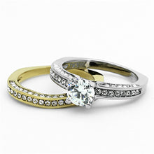 Load image into Gallery viewer, TK1284 - Two-Tone IP Gold (Ion Plating) Stainless Steel Ring with AAA Grade CZ  in Clear