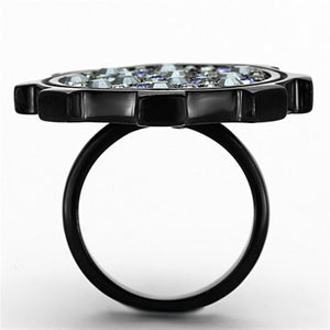 TK1296 - IP Black(Ion Plating) Stainless Steel Ring with Top Grade Crystal  in Multi Color