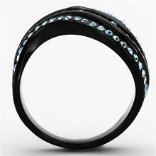 Load image into Gallery viewer, TK1297 - IP Black(Ion Plating) Stainless Steel Ring with Top Grade Crystal  in Sea Blue