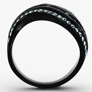 TK1297 - IP Black(Ion Plating) Stainless Steel Ring with Top Grade Crystal  in Sea Blue